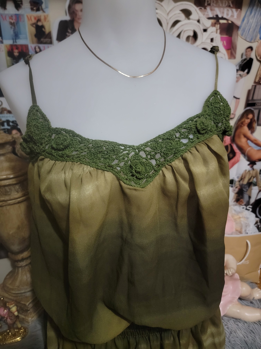 Soulmates Flower Crochet Neckline Green Ombre Dress